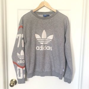 adidas Gray Crewneck Sweatshirt with White Trefoil and Orange Sleeve Detail